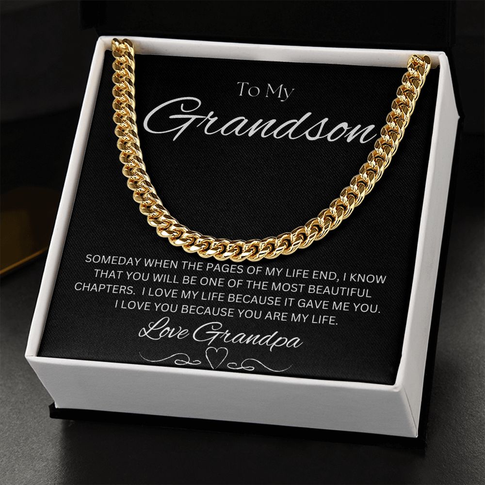 TO MY GRANDSON - Love Grandpa - Cuban Link Chain (Black background)