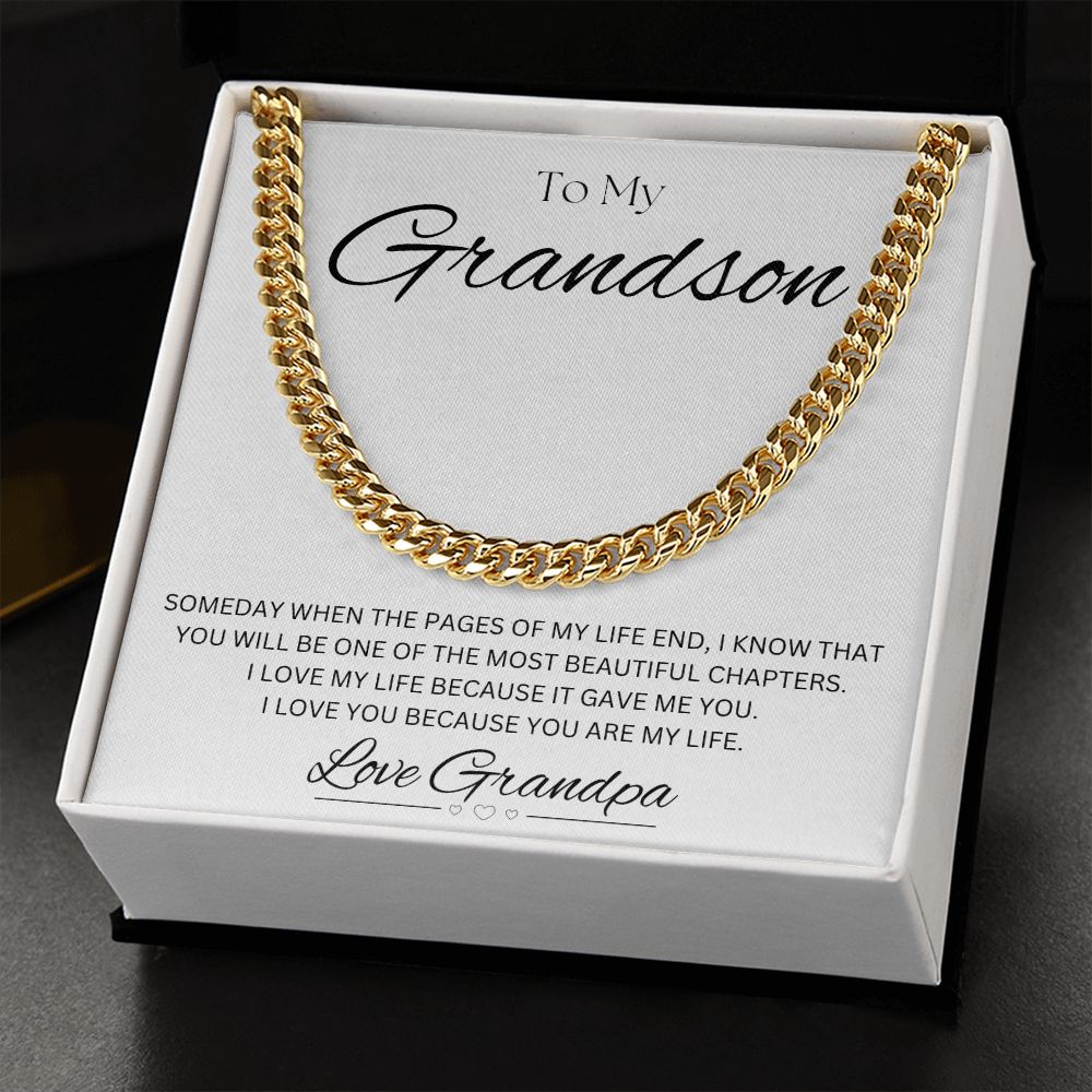 TO MY GRANDSON - Love Grandpa - Cuban Link Chain (White background)