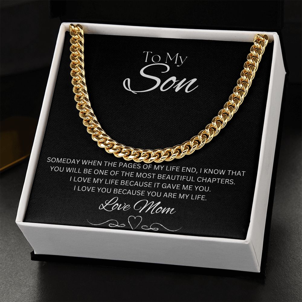 TO MY SON - Love Mom - Cuban Link Chain (Black background)