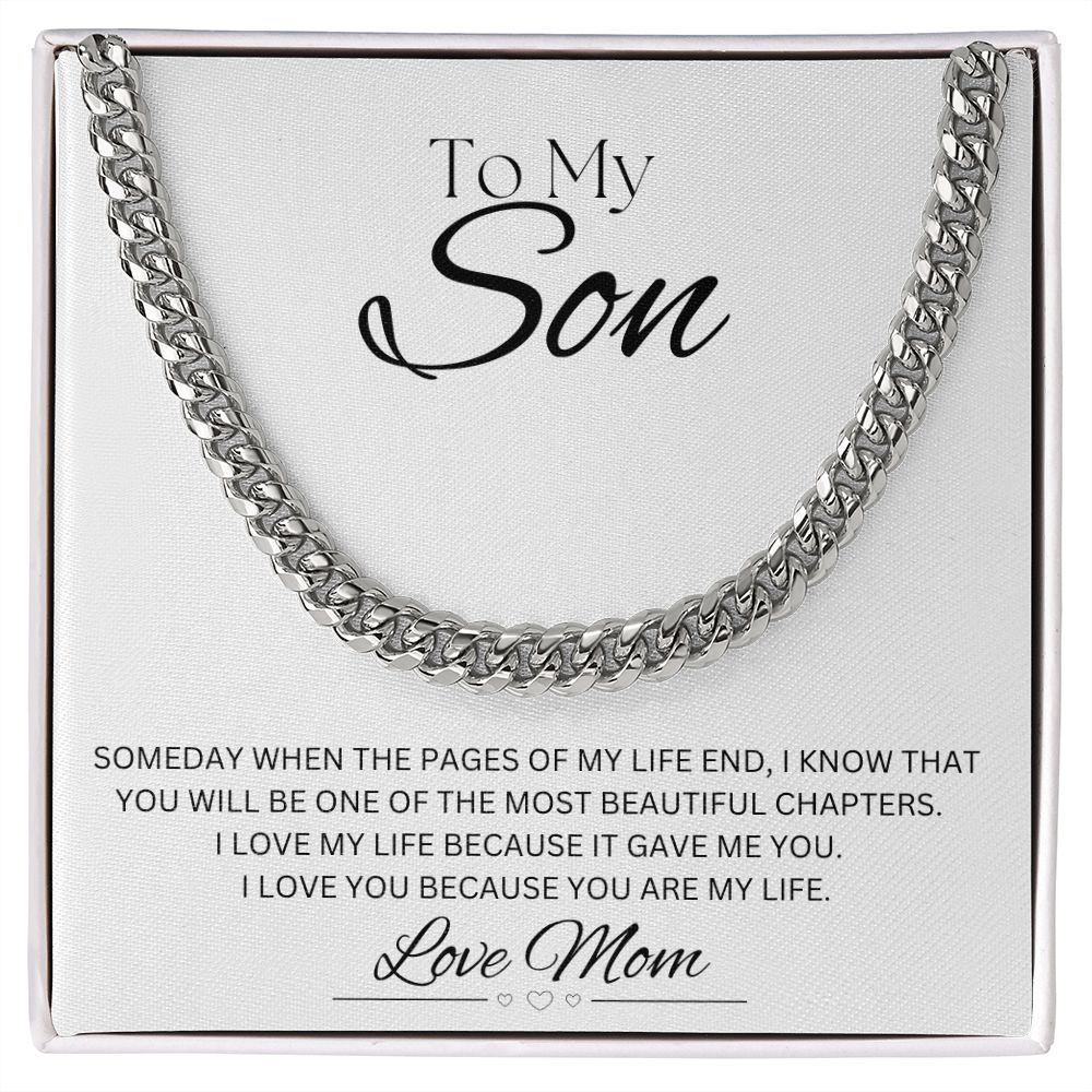 TO MY SON - Love Mom - Cuban Link Chain (White background)