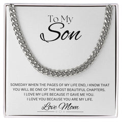 TO MY SON - Love Mom - Cuban Link Chain (White background)