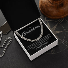TO MY GRANDSON - Love Grandpa - Cuban Link Chain (Black background)