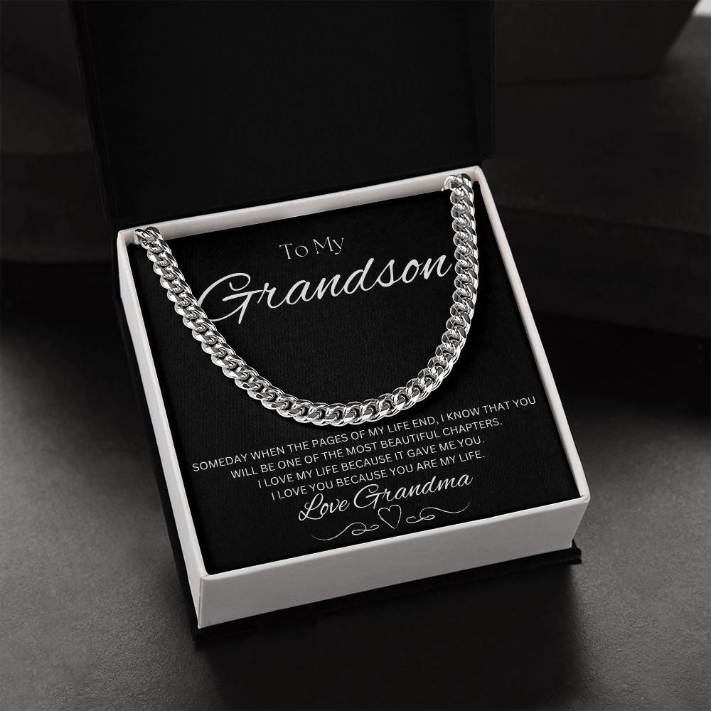 TO MY GRANDSON - Love Grandma - Cuban Link Chain (Black background)