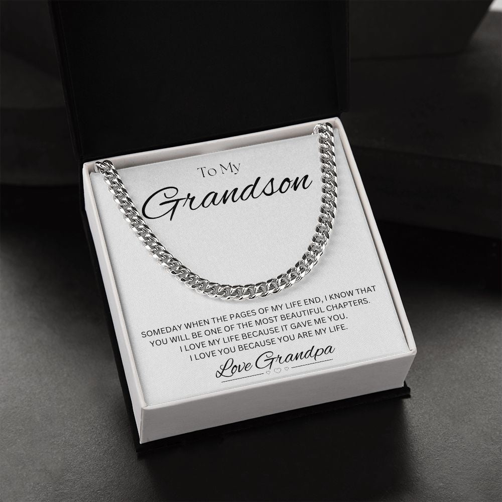 TO MY GRANDSON - Love Grandpa - Cuban Link Chain (White background)