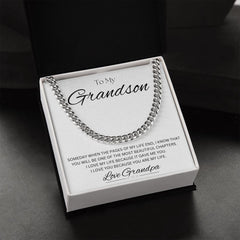 TO MY GRANDSON - Love Grandpa - Cuban Link Chain (White background)