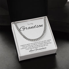 TO MY GRANDSON - Love Grandma - Cuban Link Chain (White background)