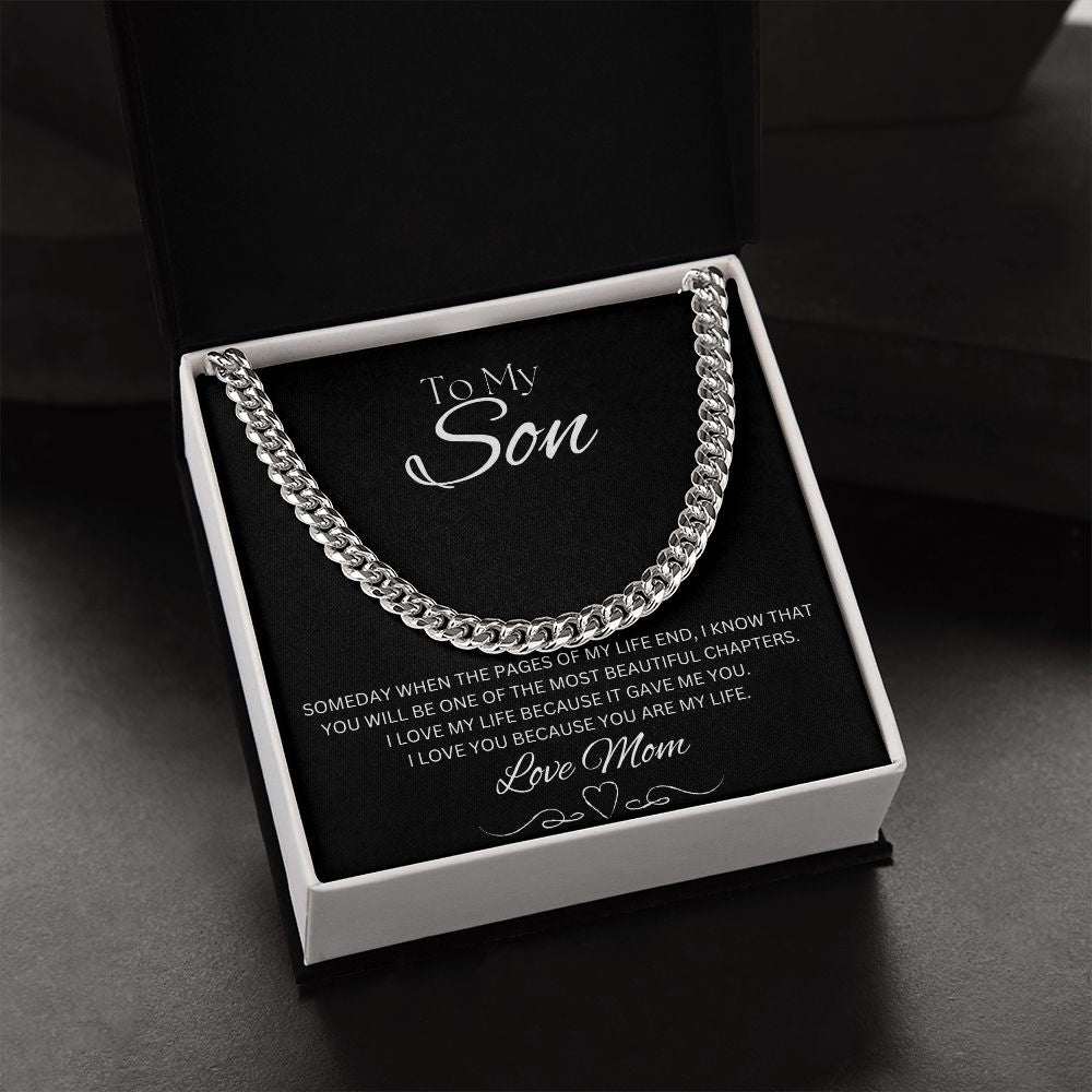TO MY SON - Love Mom - Cuban Link Chain (Black background)