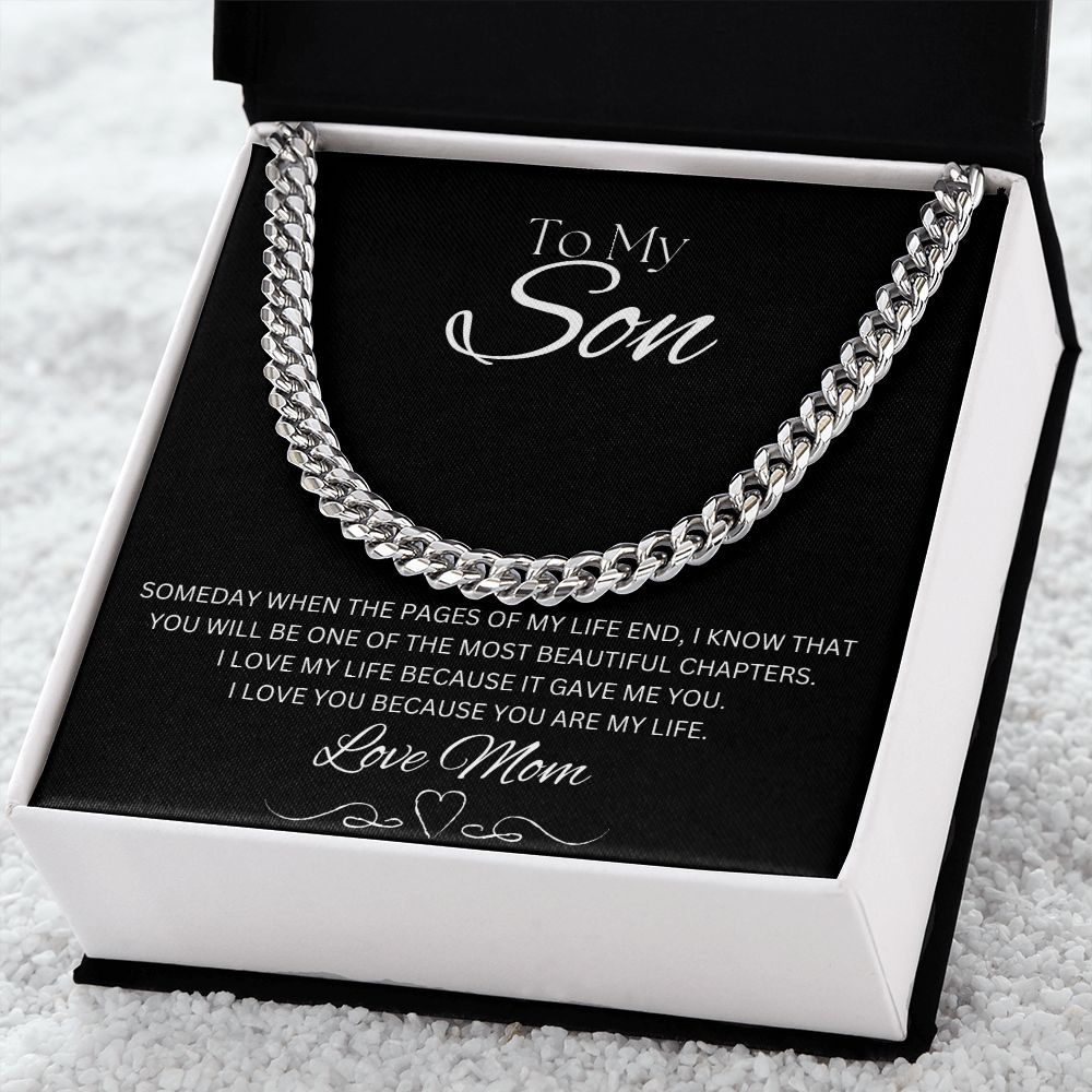 TO MY SON - Love Mom - Cuban Link Chain (Black background)