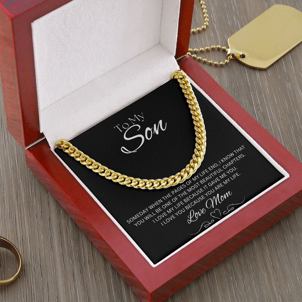 TO MY SON - Love Mom - Cuban Link Chain (Black background)