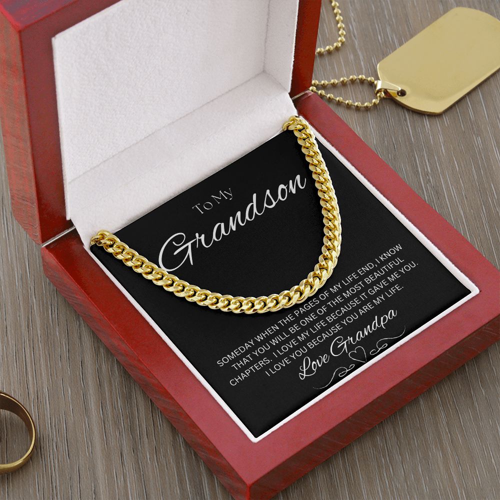 TO MY GRANDSON - Love Grandpa - Cuban Link Chain (Black background)