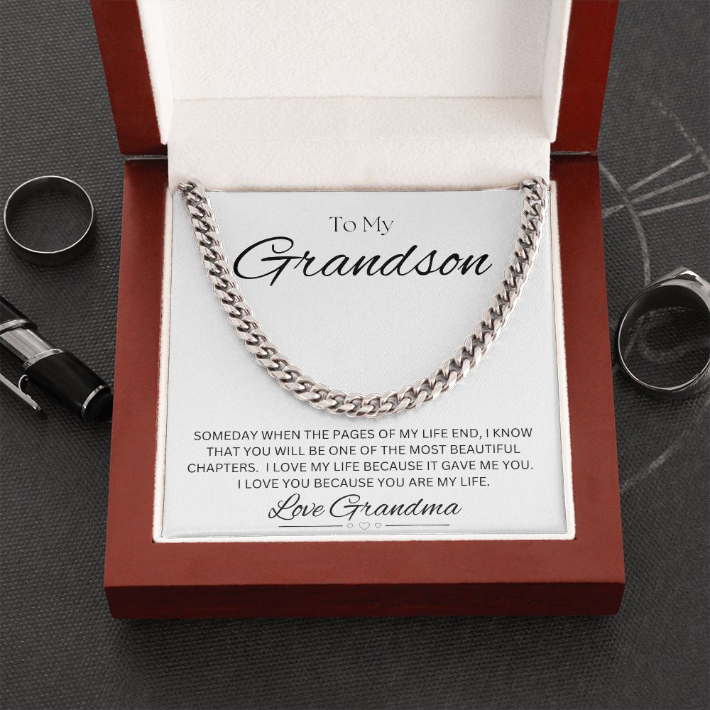 TO MY GRANDSON - Love Grandma - Cuban Link Chain (White background)