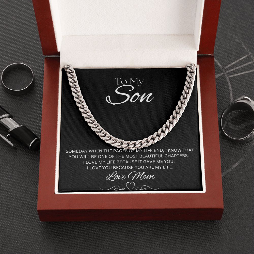 TO MY SON - Love Mom - Cuban Link Chain (Black background)