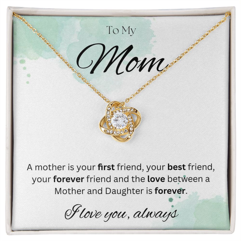 TO MY MOM - I love you always..., Daughter - Love Knot Necklace (White watercolor background)