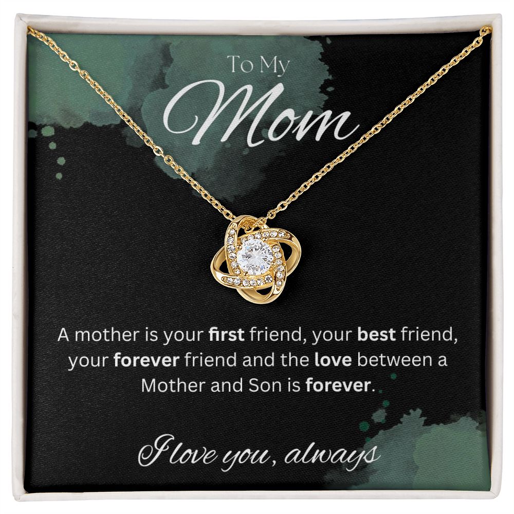 TO MY MOM - I love you always..., Son - Love Knot Necklace (Black watercolor background)