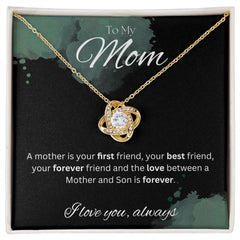 TO MY MOM - I love you always..., Son - Love Knot Necklace (Black watercolor background)