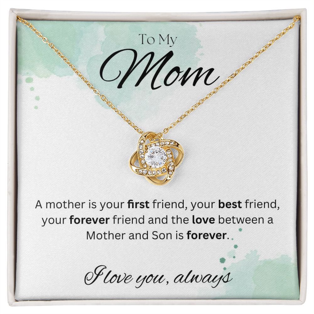 TO MY MOM - I love you always..., Son - Love Knot Necklace (White watercolor background)