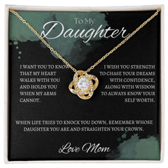 TO MY DAUGHTER- LOVE MOM - Love Knot Necklace (Black watercolor background)