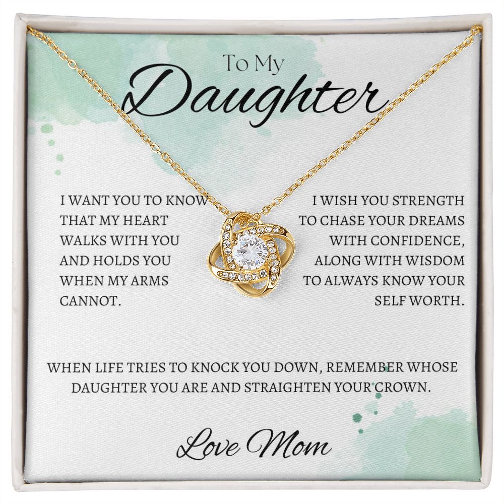 TO MY DAUGHTER - LOVE MOM - Love Knot Necklace (White watercolor background)