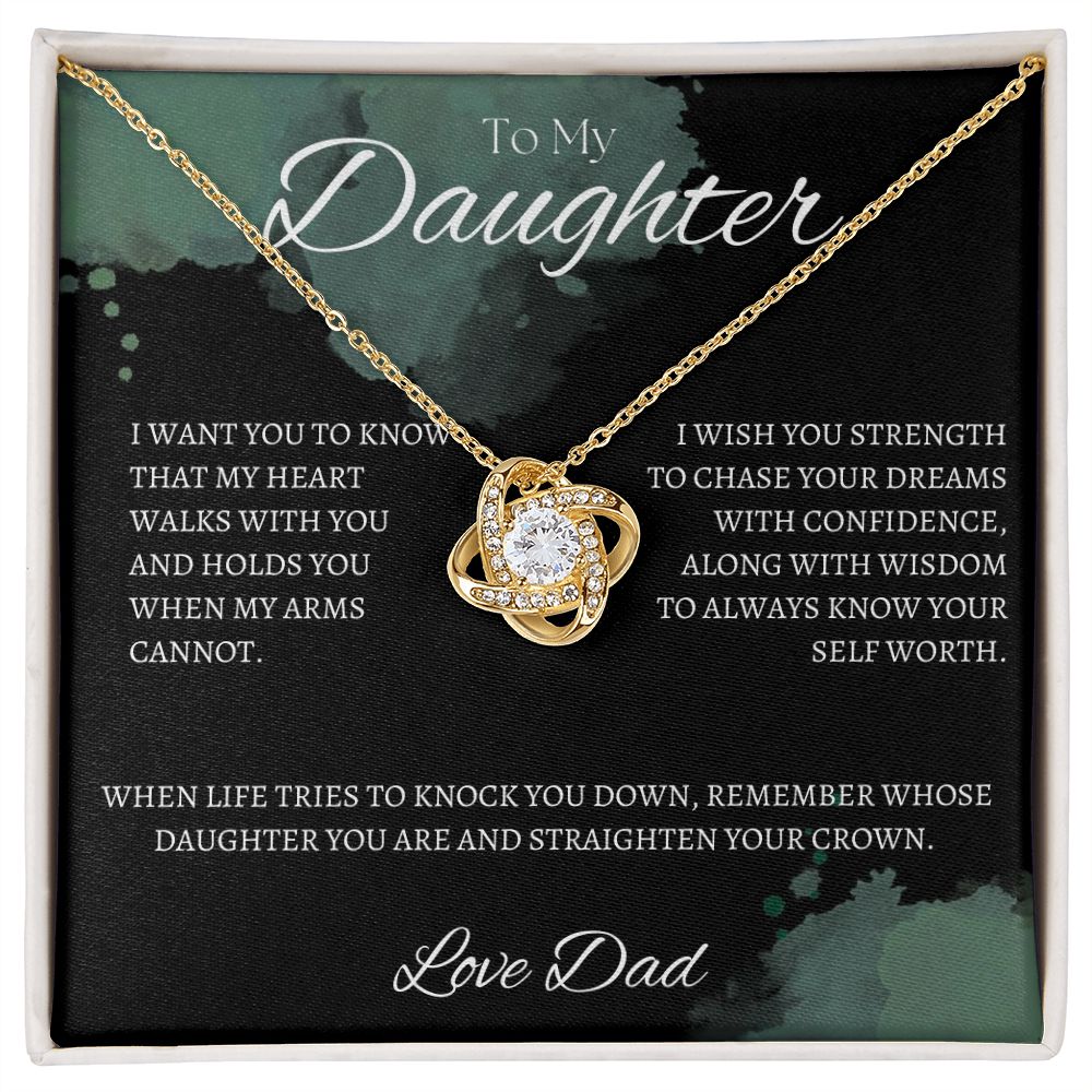 TO MY DAUGHTER - LOVE DAD - Love Knot Necklace (Black watercolor background)