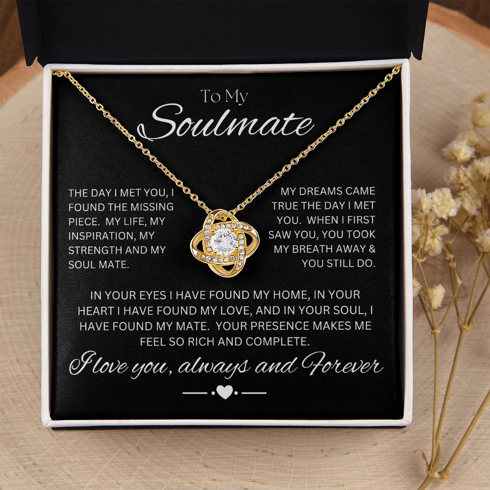 TO MY SOUL MATE - My Missing Piece - Love Knot Necklace (Black background)