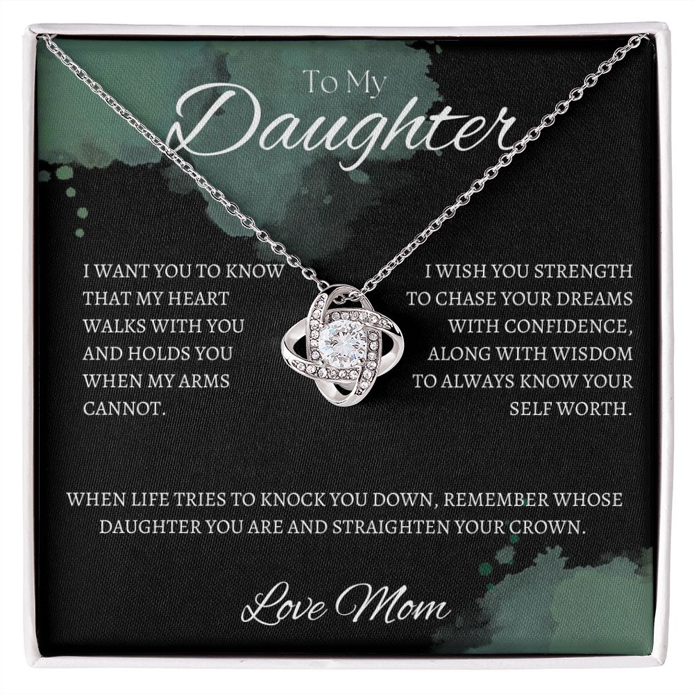 TO MY DAUGHTER- LOVE MOM - Love Knot Necklace (Black watercolor background)