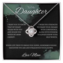 TO MY DAUGHTER- LOVE MOM - Love Knot Necklace (Black watercolor background)