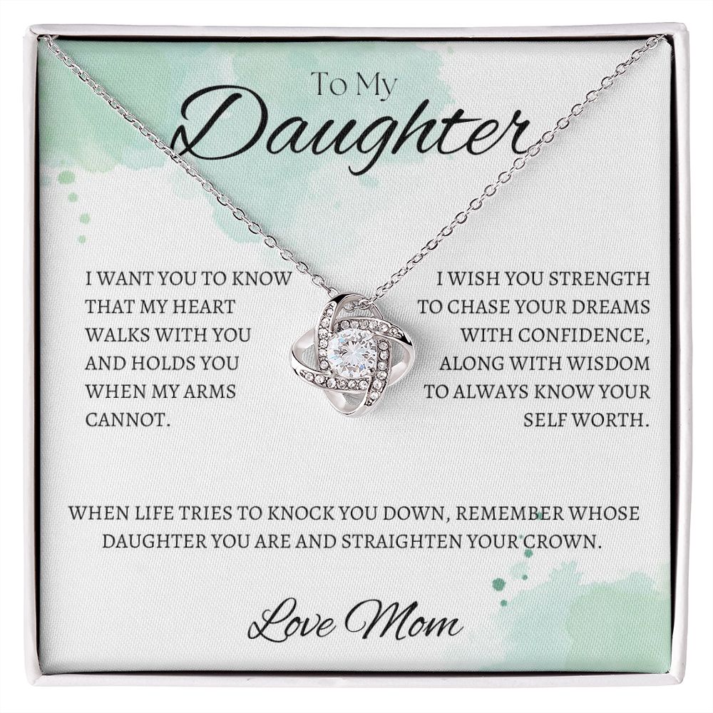 TO MY DAUGHTER - LOVE MOM - Love Knot Necklace (White watercolor background)