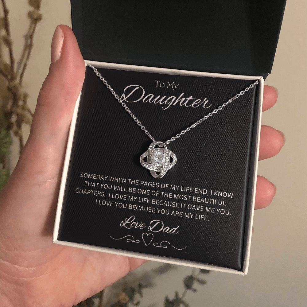 TO MY DAUGHTER - LOVE DAD - Love Knot Necklace (Black background)