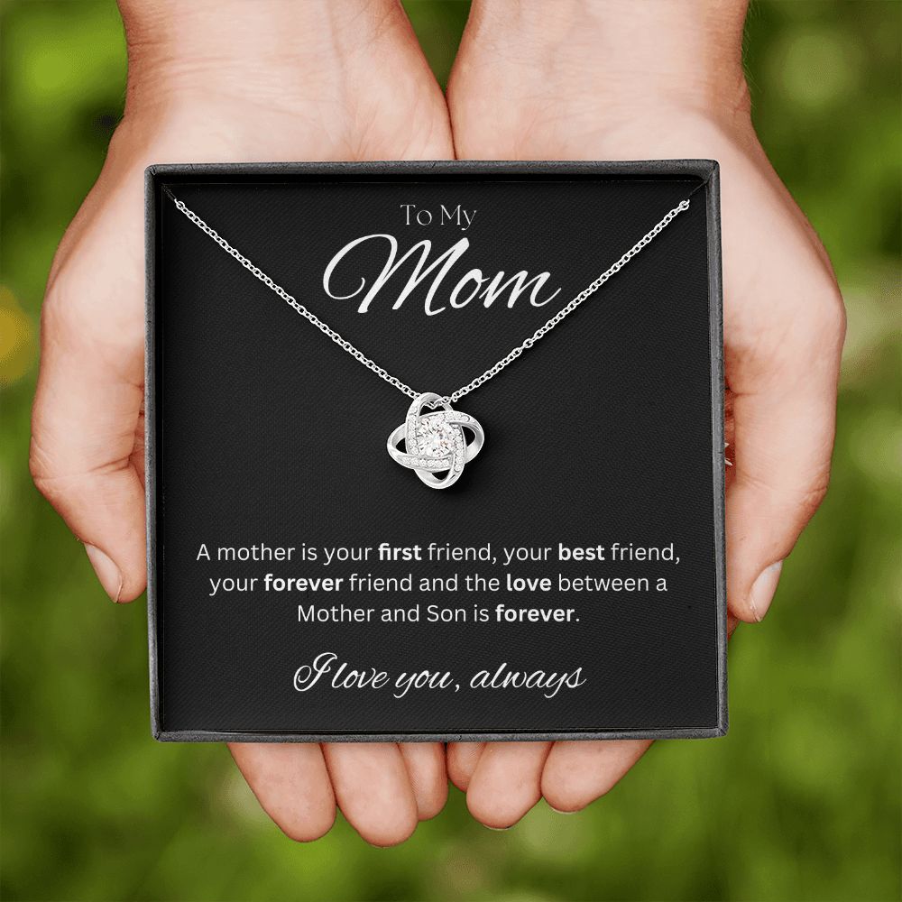 TO MY MOM - I love you always..., Son - Love Knot Necklace (Black background)