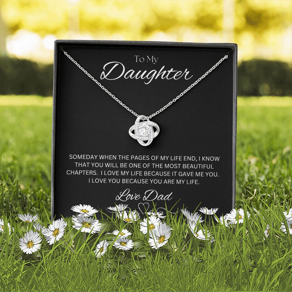 TO MY DAUGHTER - LOVE DAD - Love Knot Necklace (Black background)