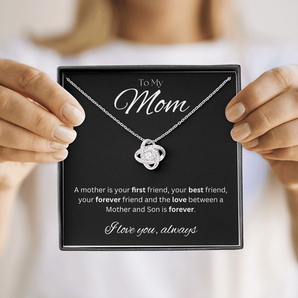 TO MY MOM - I love you always..., Son - Love Knot Necklace (Black background)