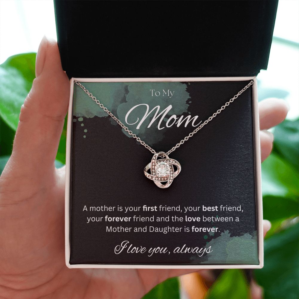 TO MY MOM - I love you always..., Daughter - Love Knot Necklace (Black watercolor background)