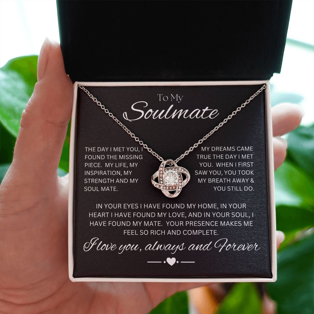 TO MY SOUL MATE - My Missing Piece - Love Knot Necklace (Black background)