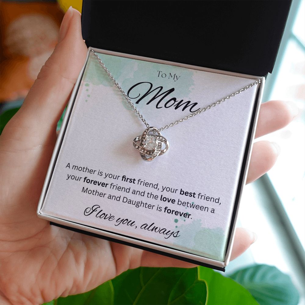 TO MY MOM - I love you always..., Daughter - Love Knot Necklace (White watercolor background)