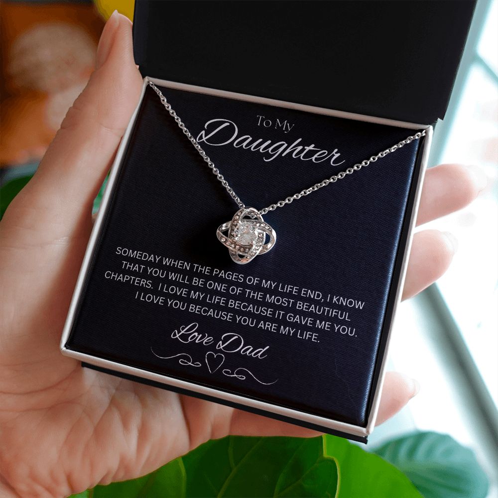 TO MY DAUGHTER - LOVE DAD - Love Knot Necklace (Black background)