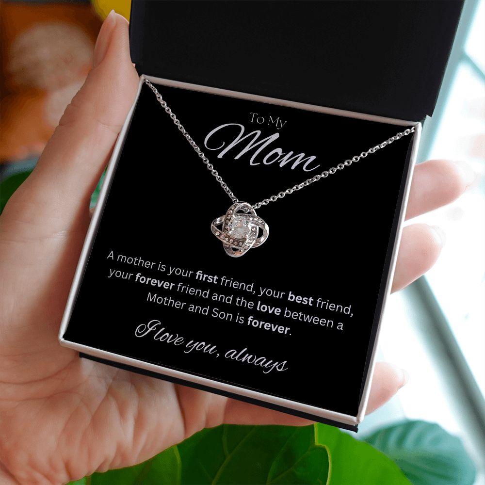 TO MY MOM - I love you always..., Son - Love Knot Necklace (Black background)