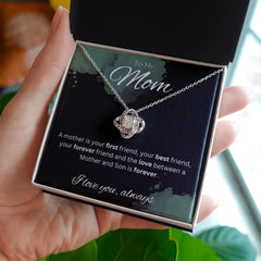 TO MY MOM - I love you always..., Son - Love Knot Necklace (Black watercolor background)
