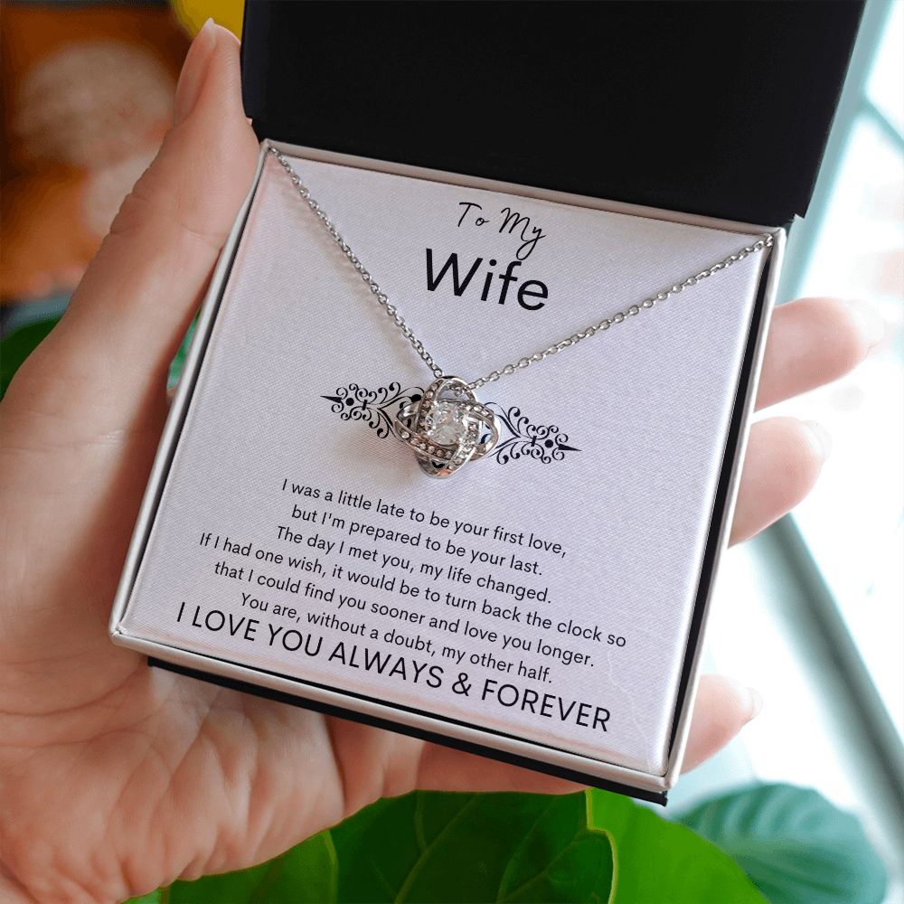 TO MY WIFE - Your Last - Love Knot Necklace (White background)
