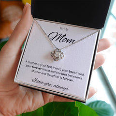 TO MY MOM - I love you always..., Daughter - Love Knot Necklace (White background)