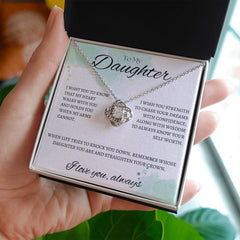TO MY DAUGHTER - I LOVE YOU ALWAYS - Love Knot Necklace (White watercolor background)