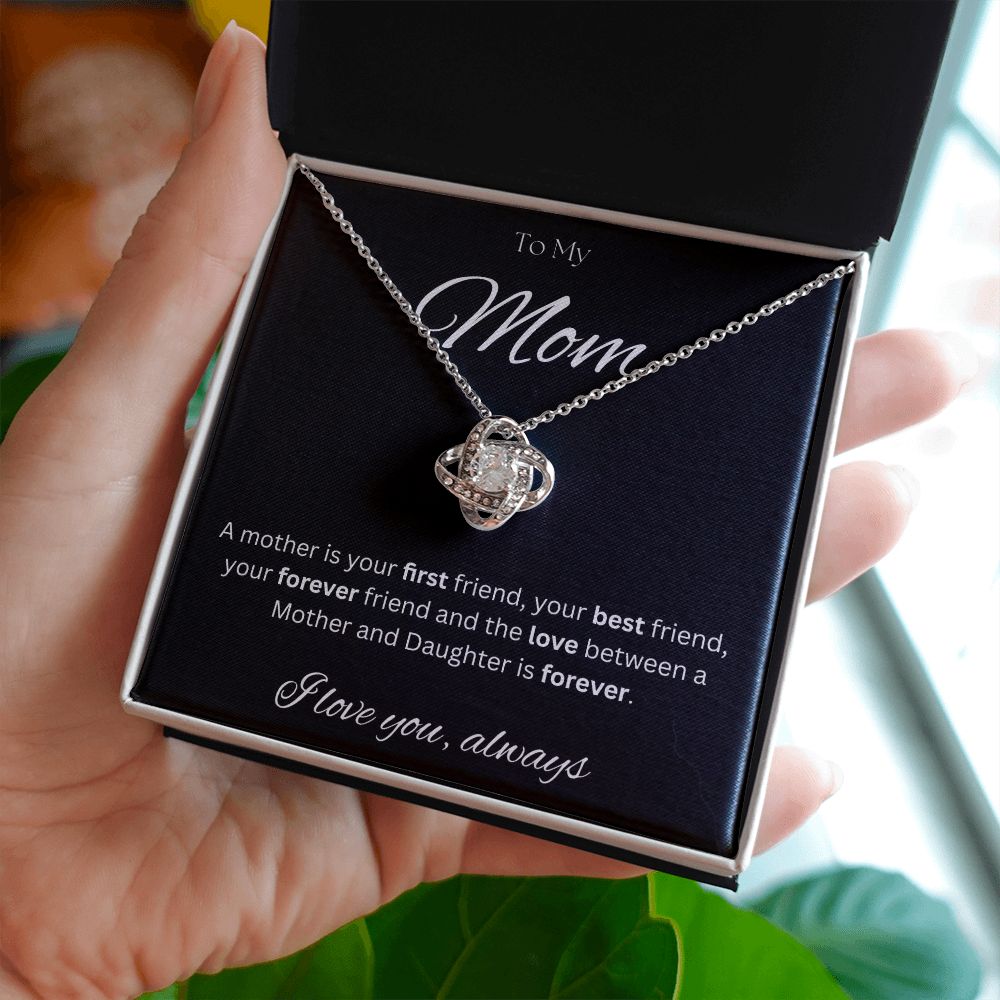 TO MY MOM - I love you always..., Daughter - Love Knot Necklace (Black background)