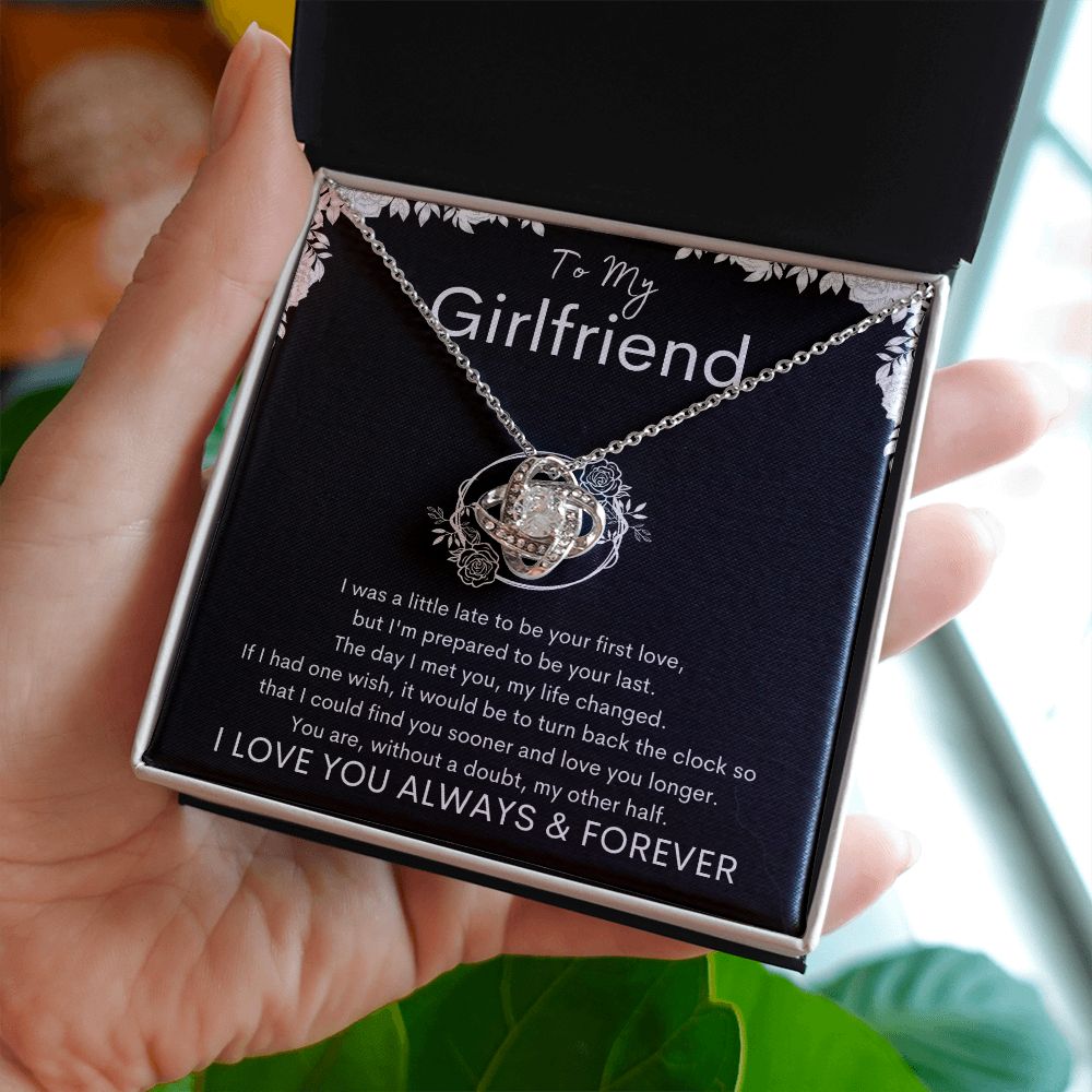 TO MY GIRLFRIEND - My Other Half - Love Knot Necklace (Black background)