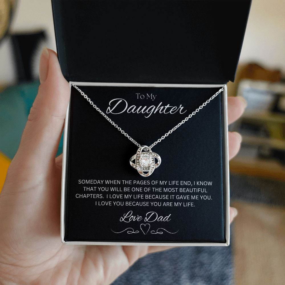 TO MY DAUGHTER - LOVE DAD - Love Knot Necklace (Black background)