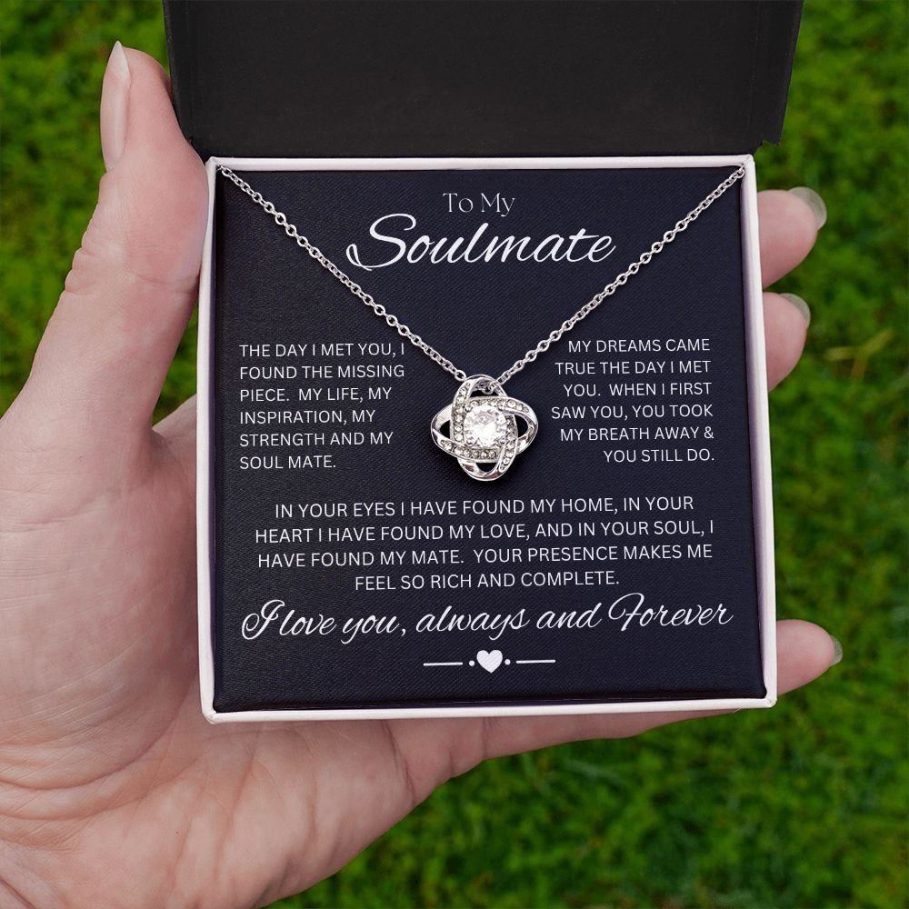 TO MY SOUL MATE - My Missing Piece - Love Knot Necklace (Black background)