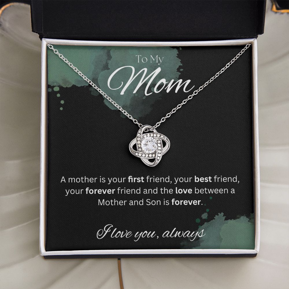 TO MY MOM - I love you always..., Son - Love Knot Necklace (Black watercolor background)