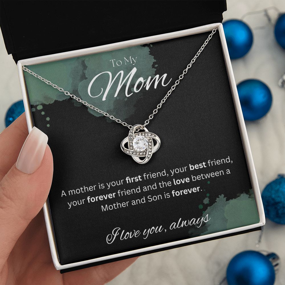 TO MY MOM - I love you always..., Son - Love Knot Necklace (Black watercolor background)