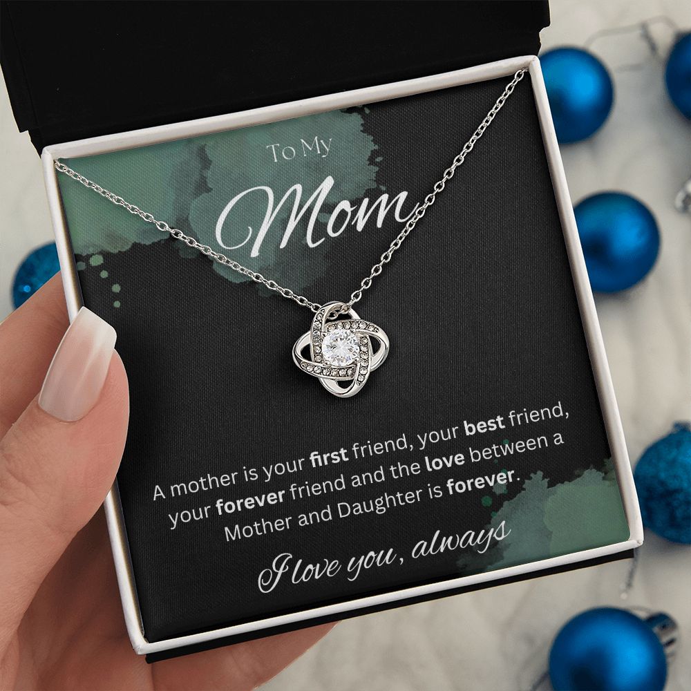 TO MY MOM - I love you always..., Daughter - Love Knot Necklace (Black watercolor background)