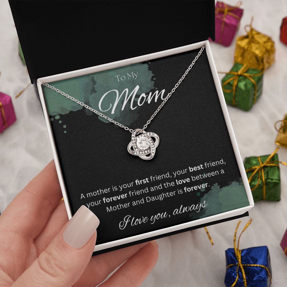 TO MY MOM - I love you always..., Daughter - Love Knot Necklace (Black watercolor background)