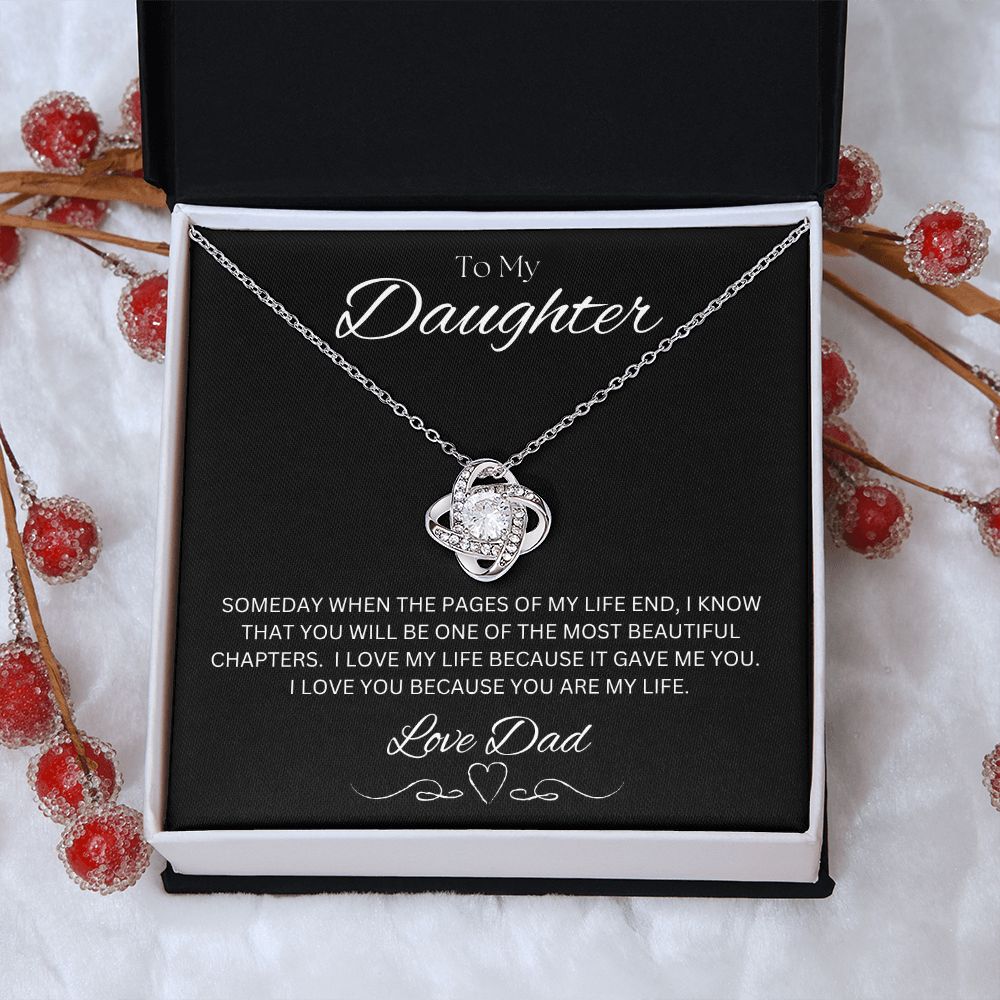 TO MY DAUGHTER - LOVE DAD - Love Knot Necklace (Black background)