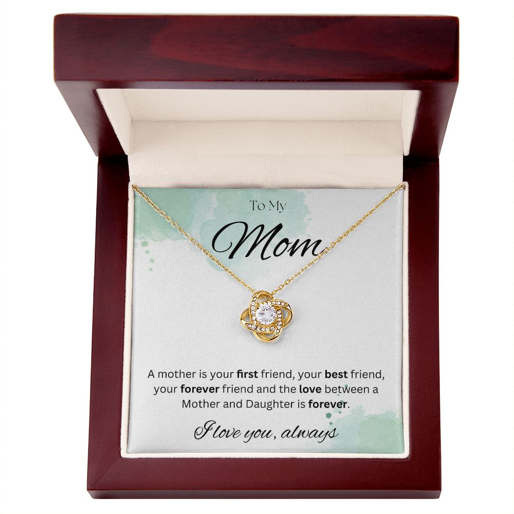 TO MY MOM - I love you always..., Daughter - Love Knot Necklace (White watercolor background)